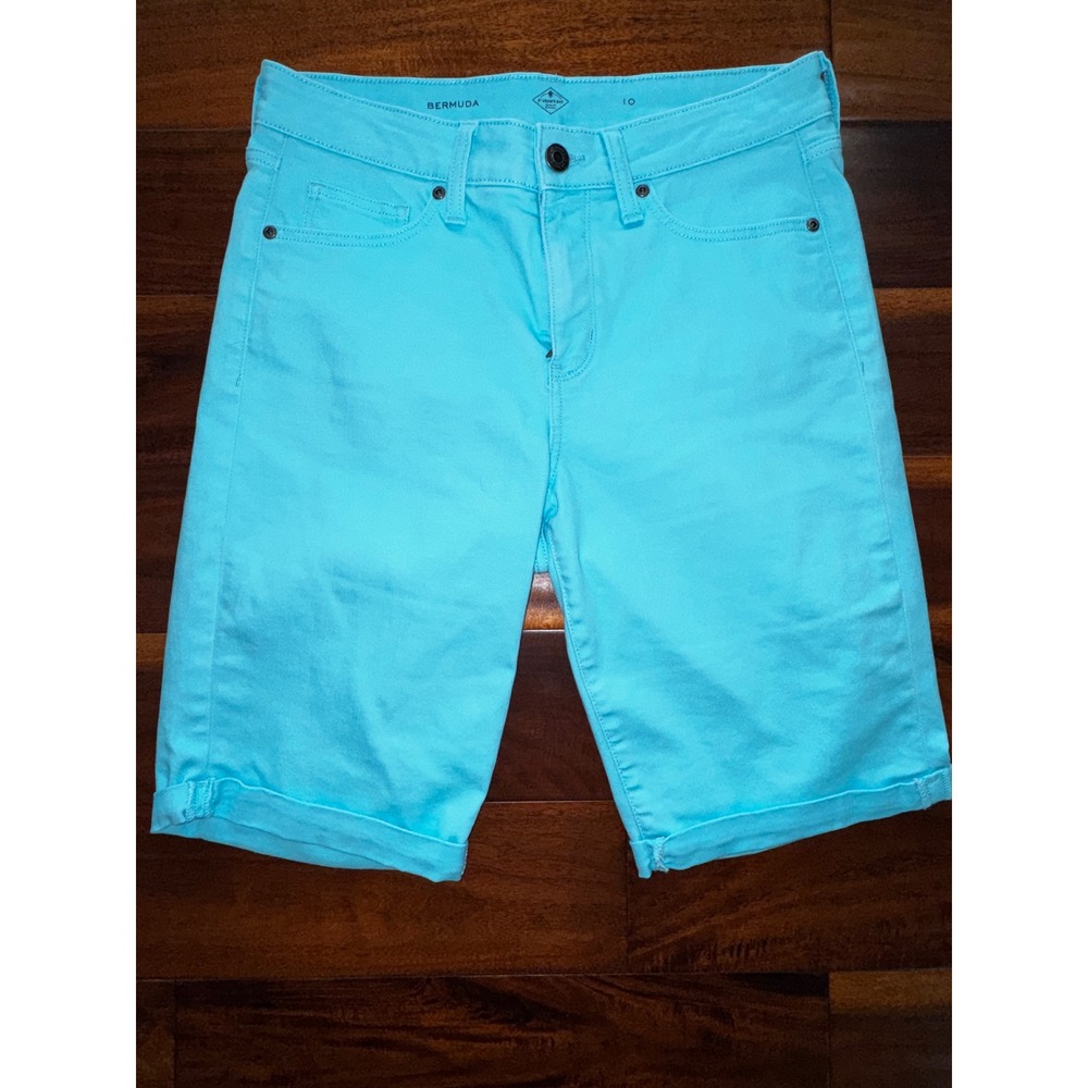 St. John's Bay Bermuda Shorts Womens 10 Turquoise Excellent Cuffed Stretch Denim